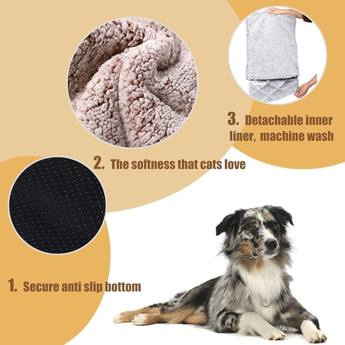 Heated Cat Bed Self Warming Cat Bed Advanced Extra Warm Thermal Pet Pad for Indoor Outdoor Pets with Removable Cover Non-Slip Bottom Washable Non Electric Self Heating Cat Dog Mat Brown 27.5*45.3inch