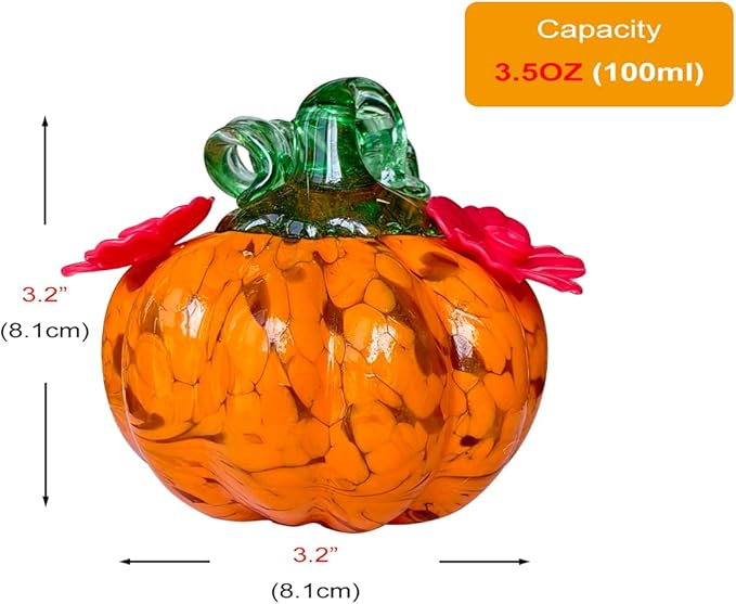 Small Glass Hummingbird Feeders for Outdoors Hanging - Hand Blown Glass Pumpkin Nectar Feeding, Orange Yellow with 2 Flowers Feeding Ports, Decor for Garden/Backyard Outside