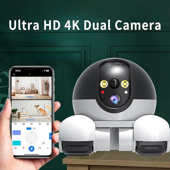 Pet Cameras Indoor with Phone App, 1080p Dual Lens, P 360°/T 90° Rotation Monitoring, 2-Way Talk, Night Vision, Motion Detection, Video Recording (WiFi, 128GB)