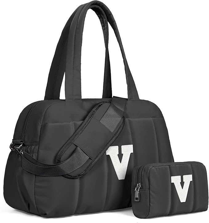 Friend Gifts-Women Duffle Bag with Initial, Personal Item Travel Bags，Gym Bag with Wet Pocket，Lightweight Travel Bags Personalized Tote with Makeup Pouch