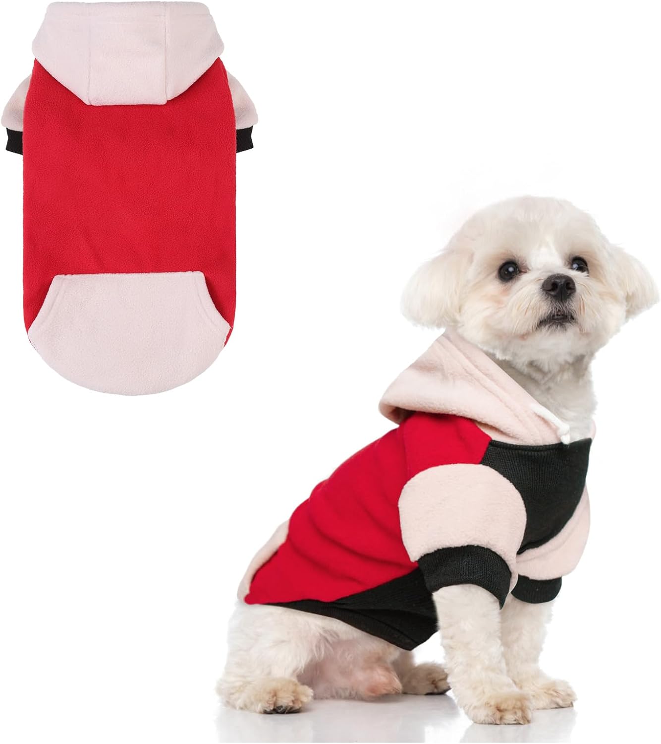 BEAUTYZOO Fleece Dog Hoodie Sweatershirt with Pocket and Leash Hole, Stretchy Small Medium Large Sized Dogs Clothes for Fall Winter Cold Days, Color Designer Warm Dog Jackets,French Bulldog Coats
