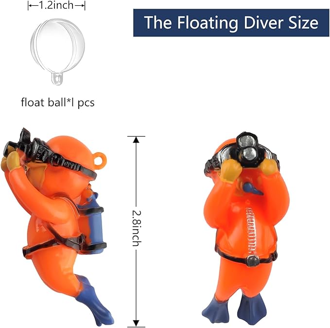 onesimcr Floating Fish Tank Decorations, Aquarium Decorations, Lovely Diver Fish Tank Decorations, Floating Device Fish Tank Accessories，Suitable for All Kinds of Fish Tanks(Orange)…