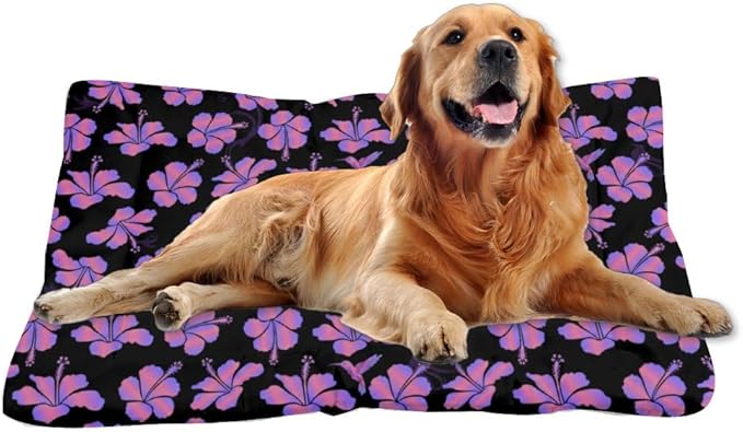 Pink Hibiscus Dog Bed Crate Pad Non Slip Bottom Dog Anti-Slip Mat Cozy Soft Outdoor Bed Supplies Printed Pet Beds for Dogs Gift Soft Pet 24× 18 Inch Indoor Outdoor