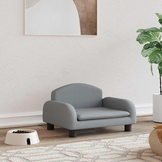 Small Dog Bed with Solid Pine Wood Frame, Elevated Pet Sofa for Cats and Puppies, Soft Foam Padded Couch, Comfortable Fabric Resting Place, Light Grey, 19.7 x 15.7 x 11.8 Inches