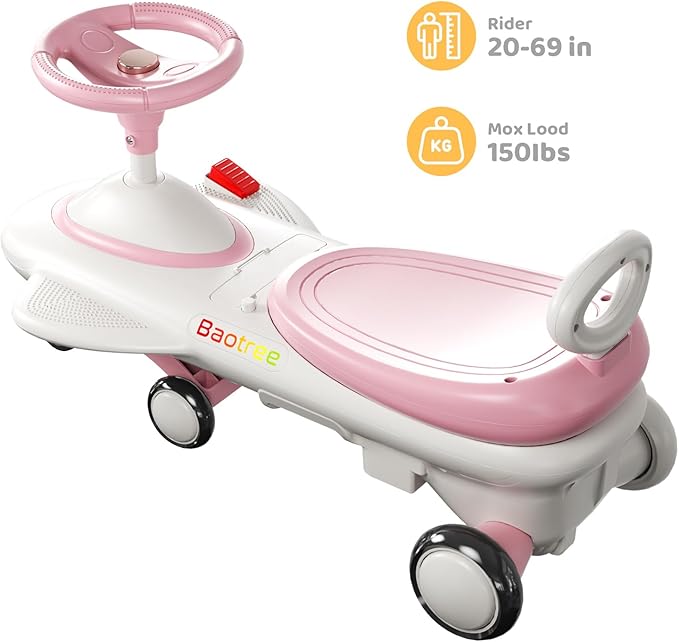 Kids Electric Ride On Car 12V - Electric Wiggle Car with Rechargeable Battery, LED Lights & Music,Anti-Rollover for Boys Girls Ages 3-8, Indoor/Outdoor Toy Vehicle up to 150 lbs