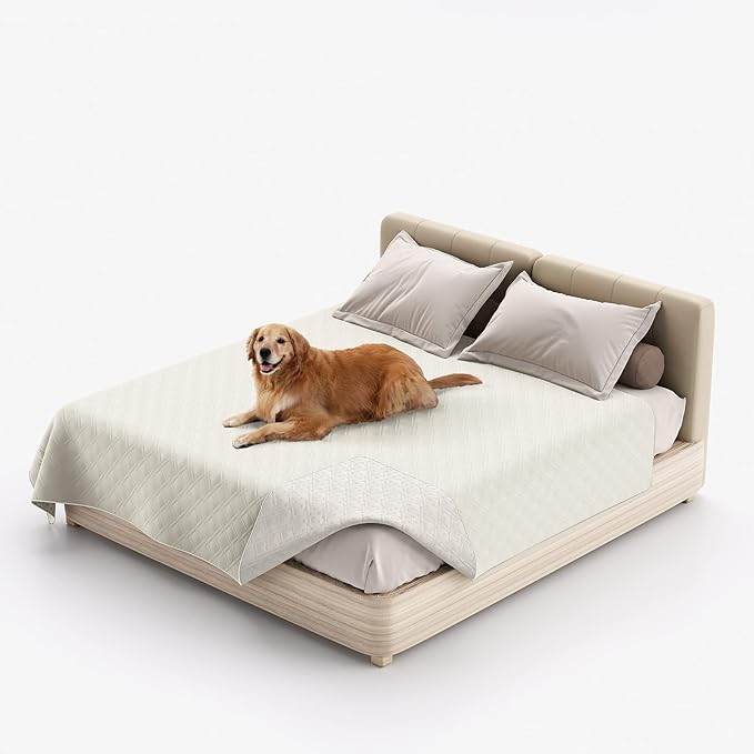 Waterproof Dog Bed Covers for Couch Protection, Water-Resistant Soft Dog Pet Blanket Anti-Slip Dog Blanket for Bed, for Furniture Bed Couch Sofa (Ivory White,82x102inch)
