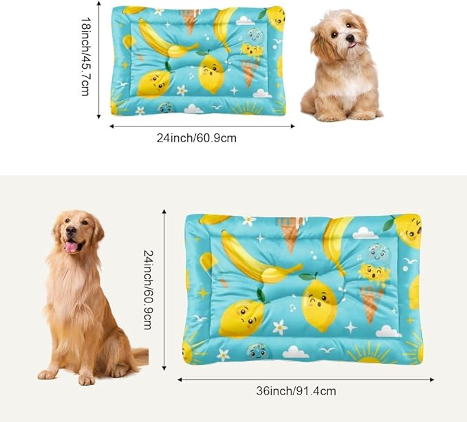 Banana Lemon Treat Turquoise Dog Bed Furniture Dog Bed Mats Pet Pad Crate Cushion Washable Non-Slip Cage for Crate Beds for Medium Size Dogs Mat Washable Medium Size Beds Indoor Outdoor 24X18 Inch