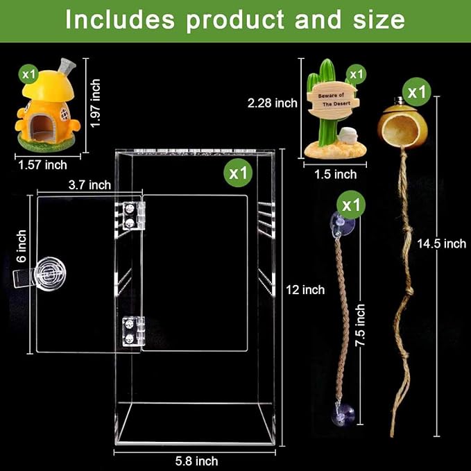 Spider Terrarium Kit, Jumping Spider Enclosure with Hideout, Rope Bridge, Ledge Ladder, Micro Habitat Terrarium for Small Tree Dwelling Reptiles, Arboreal Tarantula Enclosure (6x6x12 Inches)