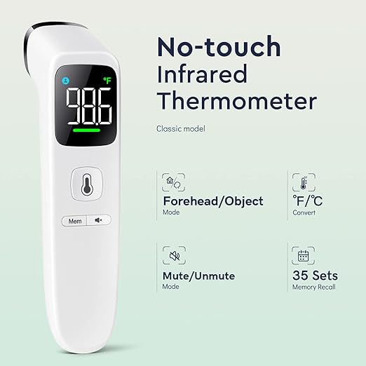 Touchless Thermometer for Adults and Kids, Fast Accurate Thermometer with Fever Alarm, 1S Reading & Silent Mode (LED-White)