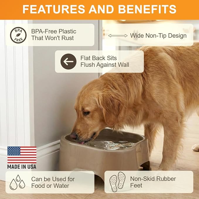 Neater Pet Brands Extra Large Water Bowl for Dogs, Outdoor Dog Water Bowl (1.25 Gallon XL Capacity), Big Trough Style Food Dish for Indoors or Outside, No Spill Large Dog Bowls, Champagne