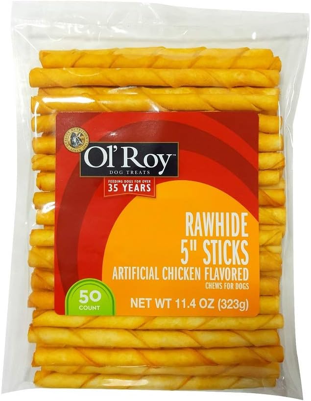 Ol' Roy Rawhide 5" Munchy Sticks, Artificial Chicken Flavor • 50 Count