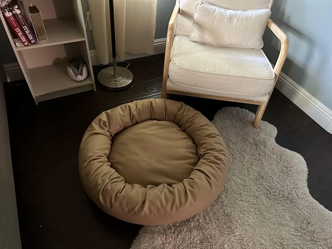 Organic Cotton Canvas Dog Bed: Removable Cover, Natural Fill - Made in USA (Tan, XX Large 50" x 8" inches)