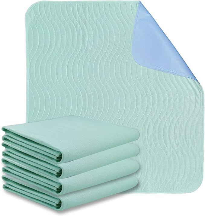 Absorbent Bed Pads for Incontinence - Washable, Reusable, 4-Layer Waterproof Mattress Protectors (36x38 Inch - 4 Pack)