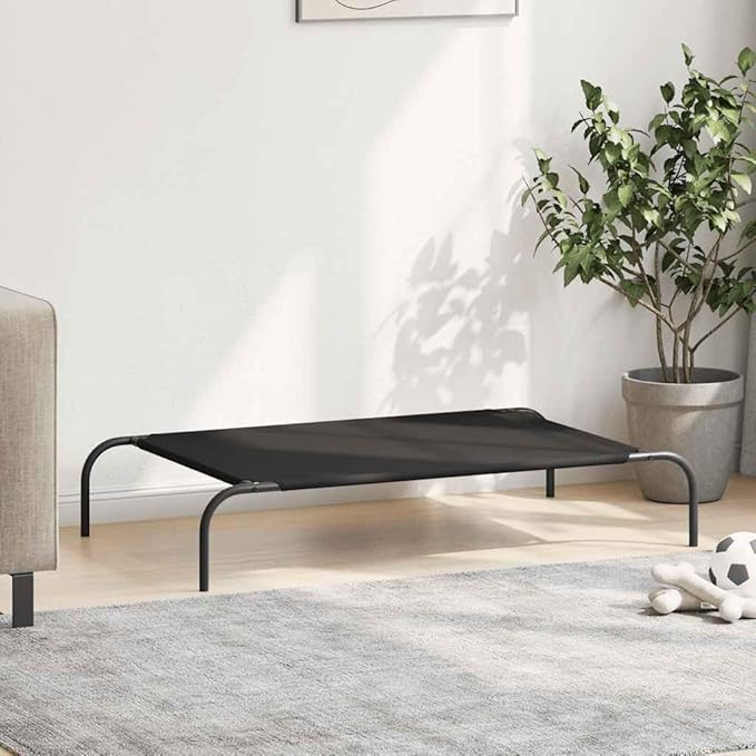 Elevated Dog Bed for Medium Dogs, Raised Pet Cot with Breathable Oxford Fabric and Durable Powder-Coated Steel Frame, Indoor Outdoor Cooling Bed, Black, 43.3 x 25.6 Inches