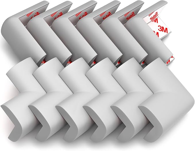 12-Pack Corner Protectors Baby Proof, Furniture Corner and Edge Safety Bumpers, Soft Rubber Foam Cushion Covers, 3M Taped Corner Guards, Baby Child Proofing Pads, Table Corner Protectors, Gray