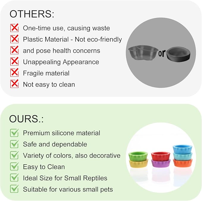 Reusable Small Reptile Food Dish, Crested Gecko Food and Water Feeding Cups, Easy Clean Silicone Small Capacity Worm Bowl, Gecko Tank Accessories (14 Pack, 7 Colors)