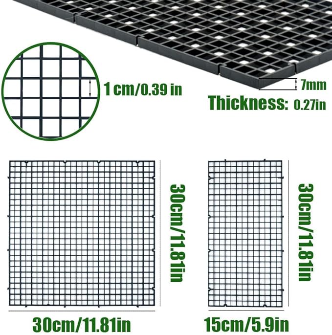 LINLAN 12 Pieces 5.9x11.8in (15X30cm) Aquarium Grid Plastic, Fish Tank Divider, Egg Crate for DIY Filtration and Bottom Protection in Aquascaping (Black-No Accessories)