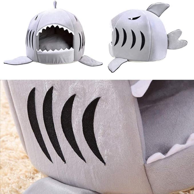Shark Shaped Pet Dog Puppy Bed Warm Cat Bed House Nest for Autumn Winter Pink XS