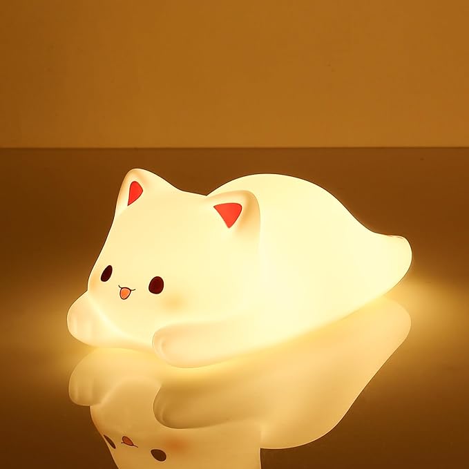 LOVERUIS Cute Night Light for Kids Cat Night-Light Baby Girl Squishy NightLight 1/3 Hour Timer Kitty Light Baby Dimmable Nursery Lamp Colorful Nightlight Gift for Kid Toddler Kawaii Bedroom (Kiki)