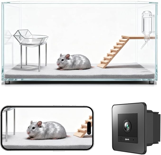 2K HD Small Pet Camera for Hamsters, Gerbils, Fancy Mice & Guinea Pigs, 140° Wide-Angle Night Vision, Anti-Glare WiFi Cage Camera with Two-Way Audio, AI Motion Alerts & Easy Stick-On Install