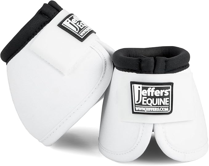 Jeffers Equine No Turn Bell Boots for Horses - White, Medium | Shock Absorbing Hoof Protection | Secure Double Hook & Loop Closure, Perfect for Travel, Turnout, Training, & Riding - 1 Pair