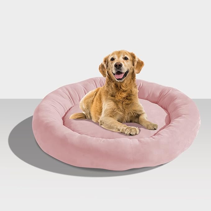 KASENTEX Round Dog Bed - Medium/Large Dogs, Donut Cat Bed - Anti Slip, Machine Washable (Pink, 27x27 Inches)