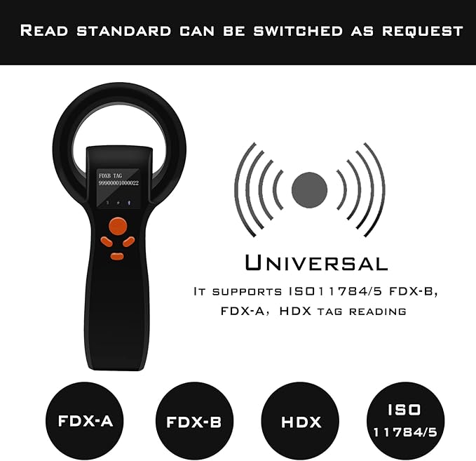 Smoostart Universal Pet Microchip Scanner, FDX-A/FDX-B/HDX Microchip Reader Read All Format Chips 16000 Data Records Upload to Pc for Animal/Pet/Dog/Cat/Pig (AVID Microchip Not Supported)