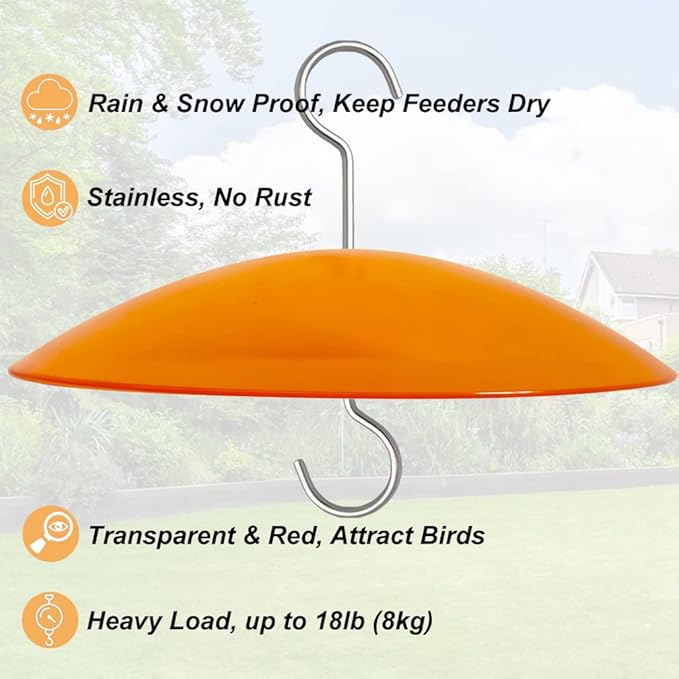 Small Rain Cover for Bird Feeder - Mini Orange Yellow 8" X 2 PC Hanging Weather Guard Protective Dome - Dia. 20CM