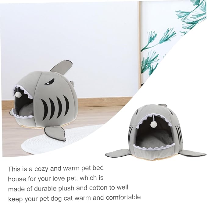 Sosoport Shark Design Pet Plush Bed House Nest Size s Grey for Dog Puppy Cat Soft Warm