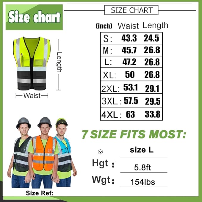 YOWESHOP High Visibility Safety Vest Custom Your Logo Protective Workwear 5 Pockets With Reflective Strips Outdoor Work Vest (3XL, Orange Black Luminous)