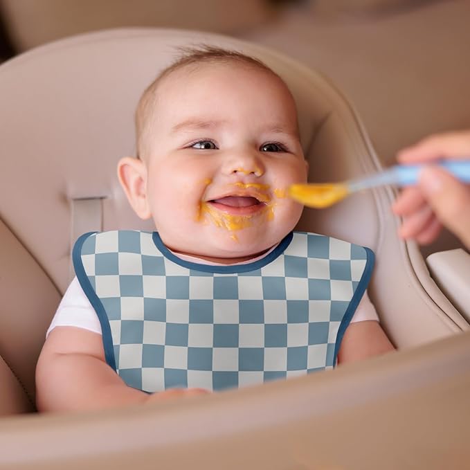 Mess Proof Baby Bib 3 Pack, Waterproof Led Weaning Baby Feeding Bibs with Food Catcher, Travel Feeding Bibs