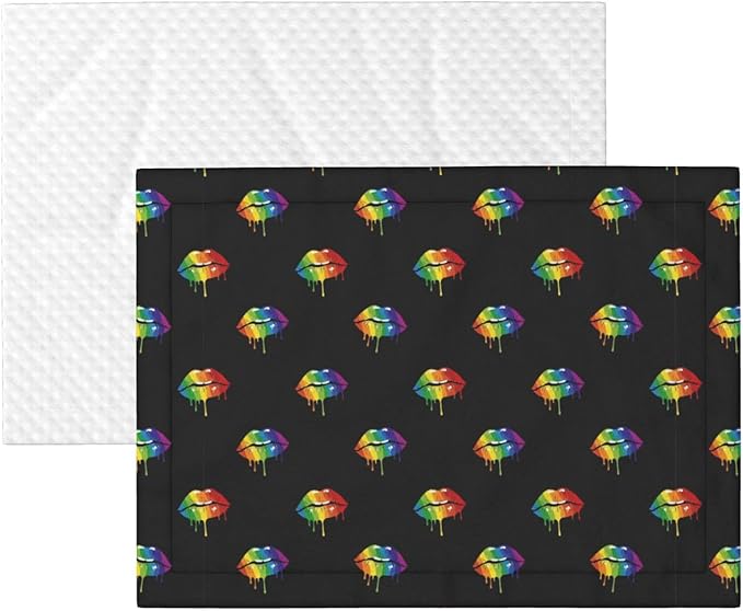 Pet Blanket for Indoor Outdoor Use, LGBT Gay Homosexual Lesbian Rainbow Lips Pride, Two Sided Reversible Plush Mat with Bumpy Dot Texture for Patios Crates Portable Bed Companion