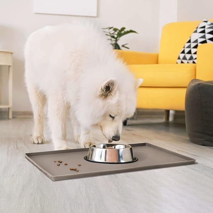 Dog Food Mat,Silicone Waterproof Food Tray,Non Slip Pet Bowl Mats Placemat,0.8" Raised Edge,Suitable for Most Small and Medium Sized Pets,28" x 18"