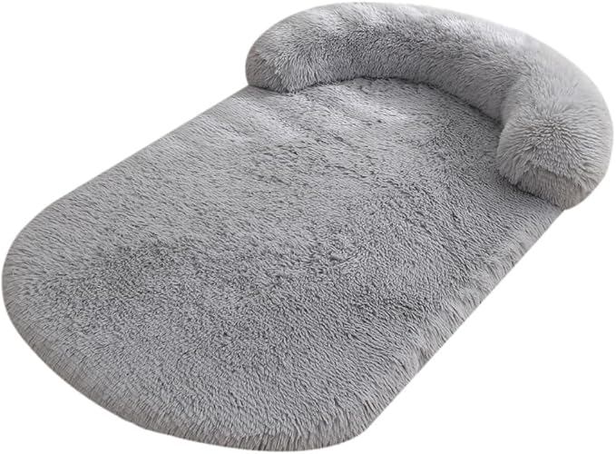 Calming Dog Bed - Fluffy Plush Mat with Removable Washable Cover | Furniture Protector for Large Dogs & Cats(Grey,47.24X29.53X5.91in)