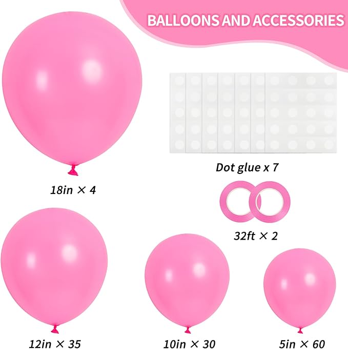 RUBFAC 129pcs Pink Balloons Different Sizes 18 12 10 5 Inches for Garland Arch, Pink Balloons for Valentine's Day Birthday Baby Shower Gender Reveal Wedding Party Decoration