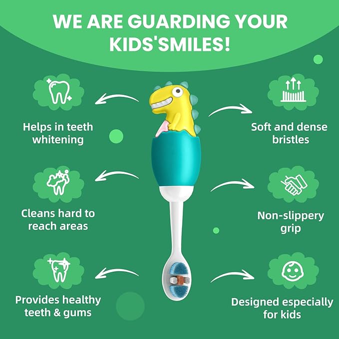 Kids Manual Toothbrush, Extra Soft Bristle With 10000 Bristles for Toddlers, Travel Design for Delicate Teeth & Gums, Children 2-7 Years (Light Green)