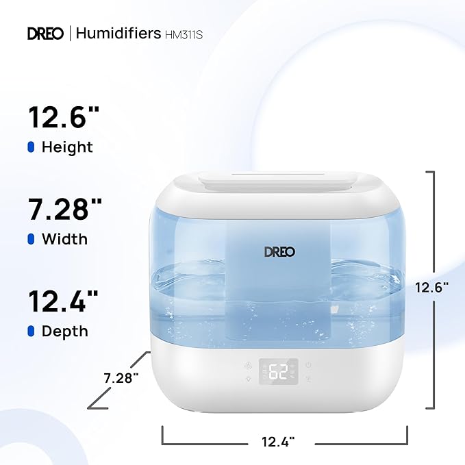 Dreo Humidifiers for Bedroom, Top Fill 4L Smart Cool Mist Humidifier with Oil Diffuser, Cartridge, Nightlight, 36H Runtime, Quiet Ultrasonic Humidifiers for Home, Baby Nursery, Plants, Office, HM311S