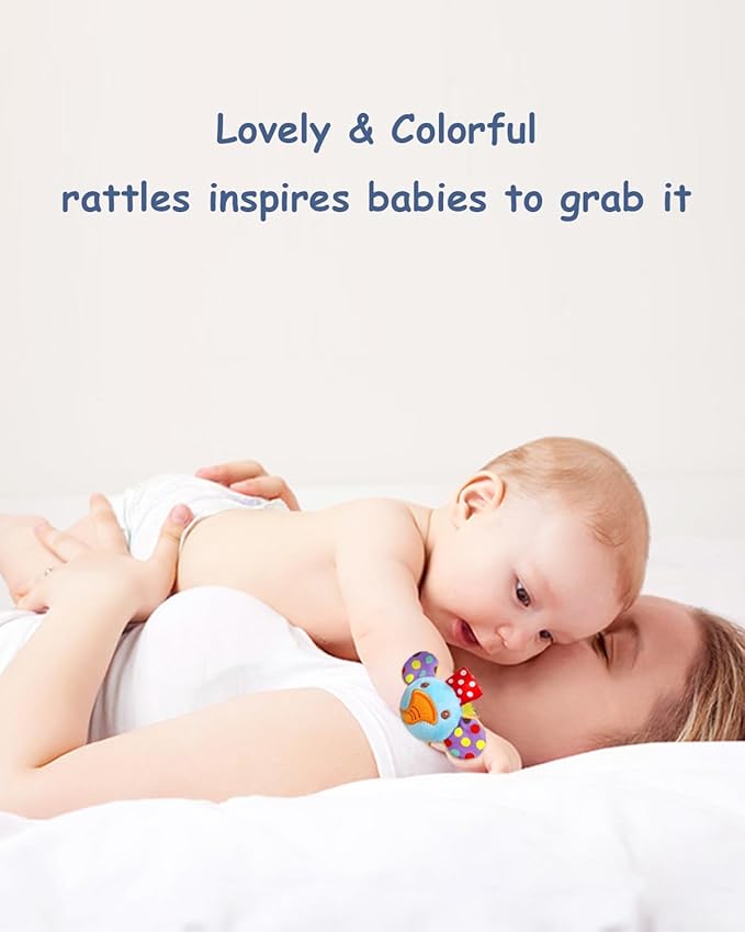 Baby Rattles & Socks - Wrist & Ankle Rattle Toys, Hanging Rattle, Activity Gift for Infants (12 B)