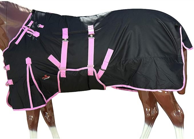 HILASON Black with Pink Trims 82 Inch 1200D Winter Waterproof Poly Horse Turnout Blanket Belly Wrap