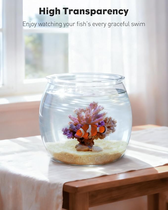 Pawfly 0.5 Gallon Mini Plastic Fish Bowl, Unbreakable Small Fishbowl Desktop Aquarium, Clear Round Plastic Fish Tank for Small Fish, Shatterproof Betta Fish Tank Goldfish Bowl, Decorative Globe Vase