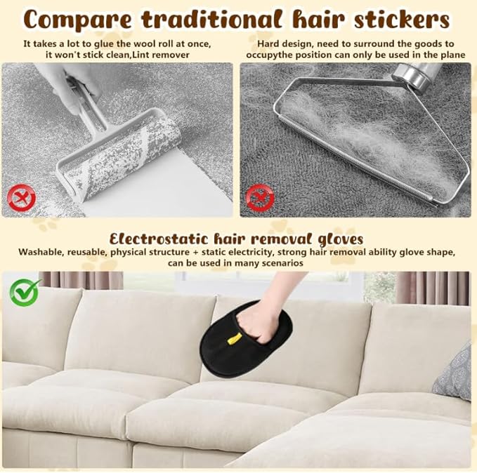 Pet Hair Removal Gloves Brush, Reusable Cat Dog Electrostatic Hair Remover Grooming Glove Tool