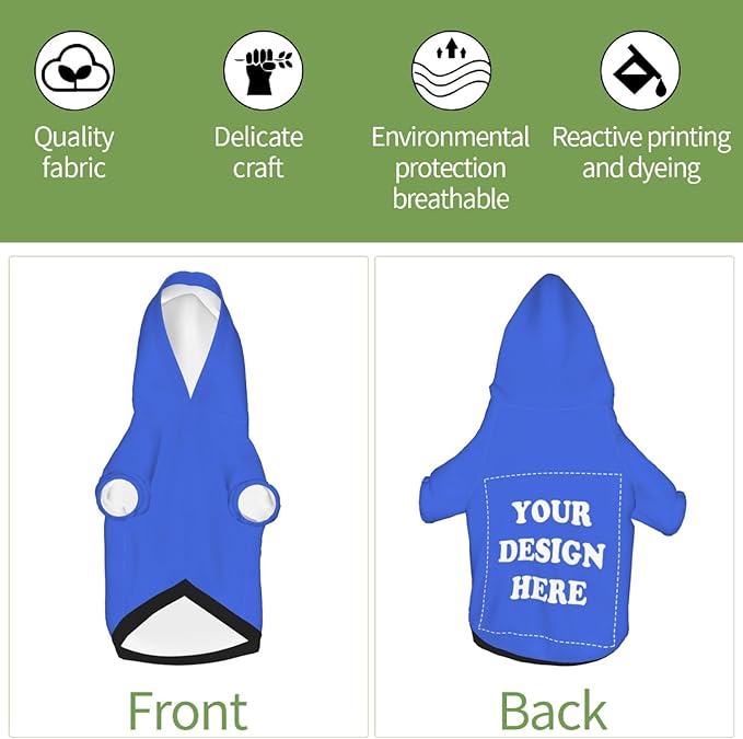 Dog Clothes, Custom Dog Hooded Sweatshirt, Personalized Pet Costume Robe Shirt with Text/Image/Club Name/Pet Shop Logo for Small Medium Large Dogs and Cats, RoyalBlue, XXS