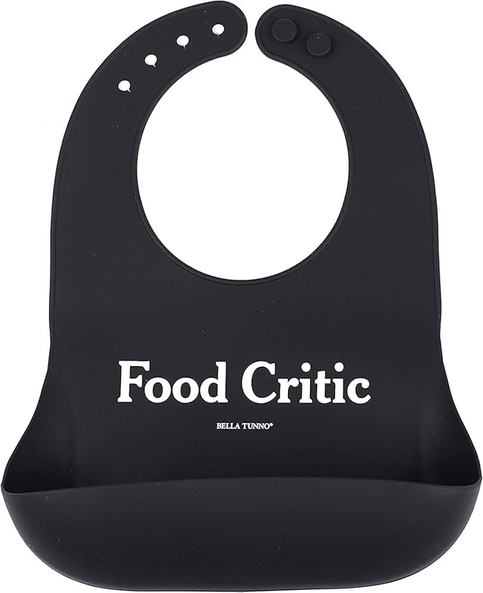 Bella Tunno Baby Bib for Eating, Waterproof Silicone Bib with Large Food Catcher, Adjustable Fit for Babies 4-12 months & Toddlers 1-3 Years, Boys & Girls, Food Critic