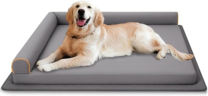 Dog Beds Large Size Dog, Waterproof Dog Bed with Anti-Slip Mat Washable, Memory Foam Orthopedic Pet Bed Chew Proof Pet Couch (Grey)