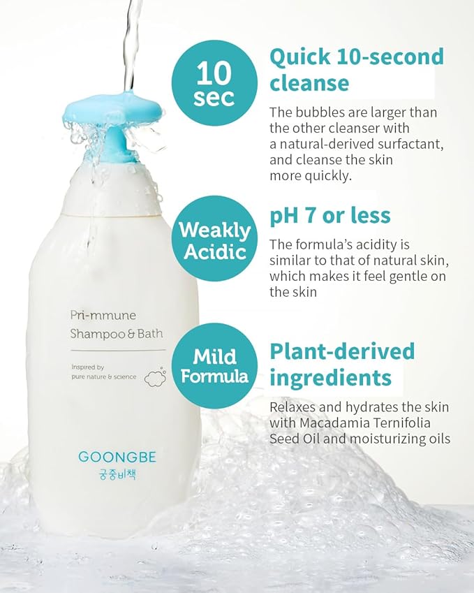 Pri-mmune Shampoo Bath & Moisture Lotion - Korean Baby Cleanser and Body Lotion - Hypoallergenic Moisturizing & Calming Daily Skincare - Gentle Cleanse, Naturally Derived, 11.8 oz.