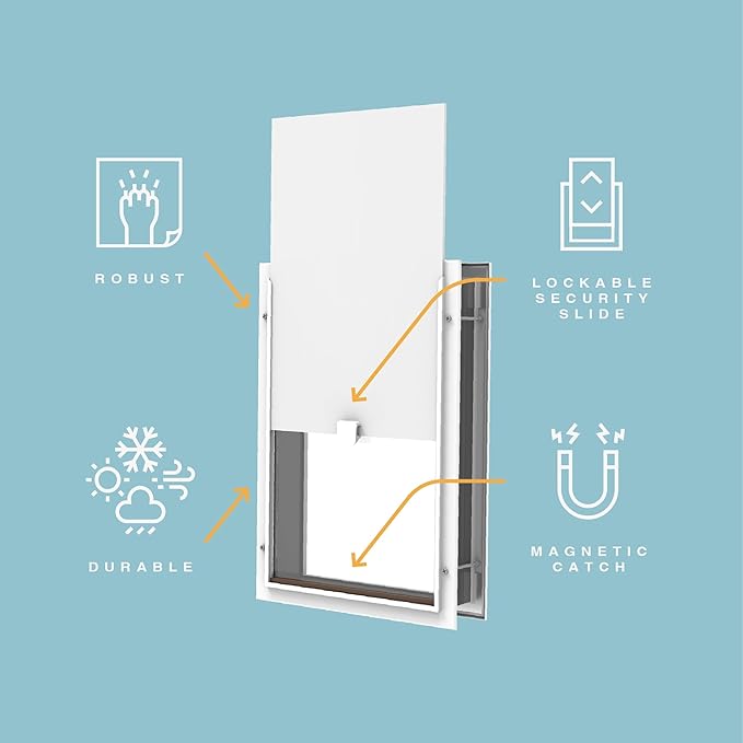 Hakuna Pets Deluxe Aluminum Pet, Cat and Dog Door with 2-Way Locking Panel for Screens, Doors and Walls up to 2.8" Thick, Medium, Silver