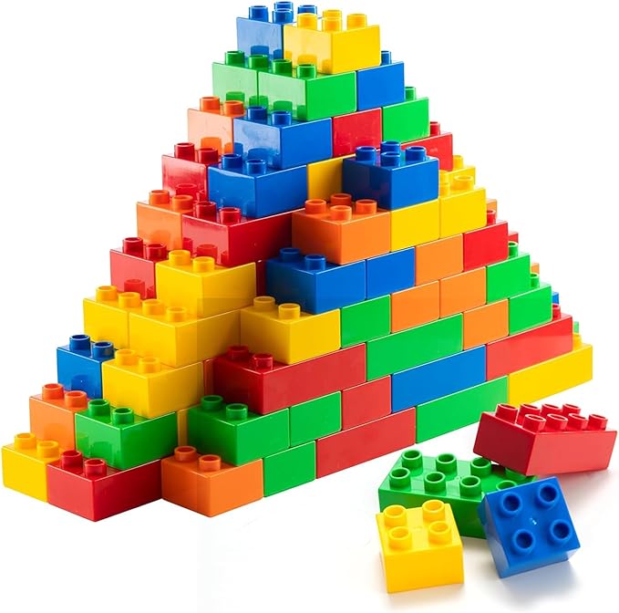 PREXTEX 100-Piece Building Blocks Set for Toddlers - Jumbo Toy Blocks in 5 Colors for Kids 18 Months and Up, Encourages Creativity, Motor Skills, and Early Learning