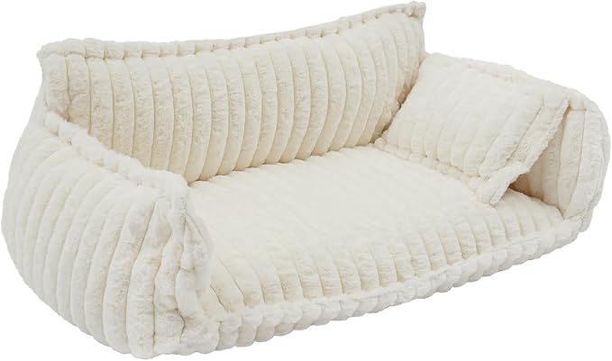 Pet Couch Calming Bed, Pet Couch with Removable Washable Cover, Plush Pets Sofa for Indoor Use, Supportive Orthopedic Dog Bed (White)