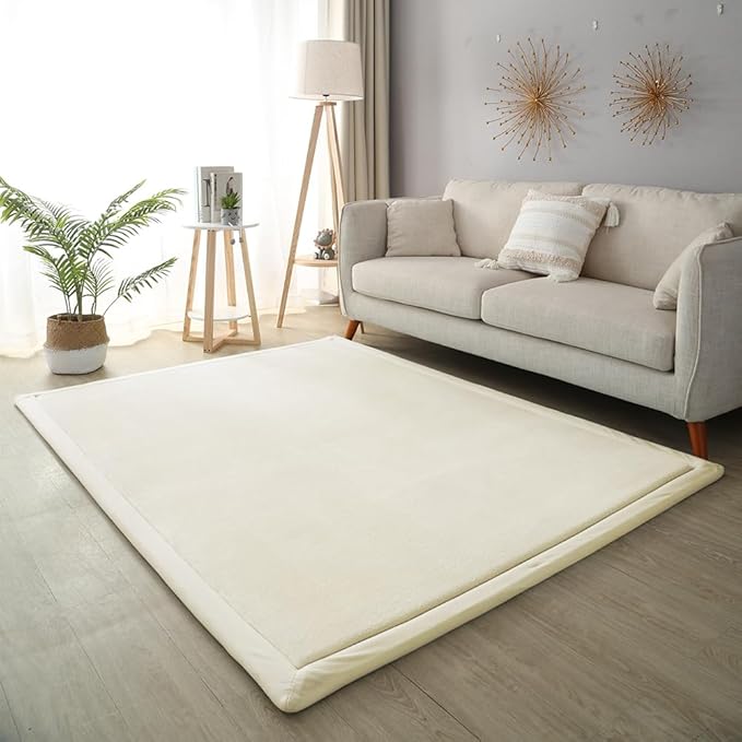 Loartee Coral Velvet Crawling Rugs & Play Mat (5'11"x6'7", Beige) for Toddler & Yoga