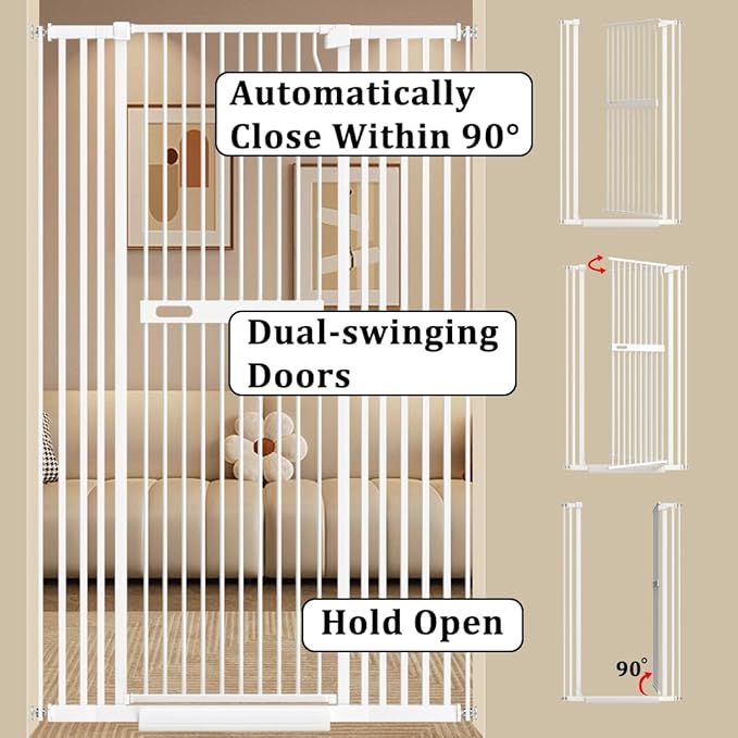 WAOWAO 71" Extra Tall Cat Pet Gate 29.92-45.66" Wide Pressure Mounted Walk Through Swing Auto Close Safety White Metal Dog Pet Puppy Cat for Indoor Stairs,Doorways